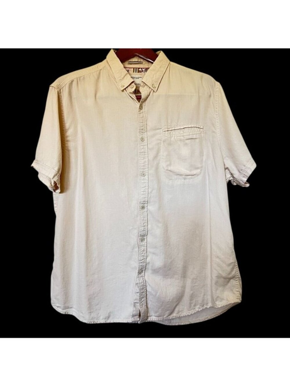 Denim & Flower Mens XL Shirt Natural Ivory 100% Cotton Causal Summer Button Up